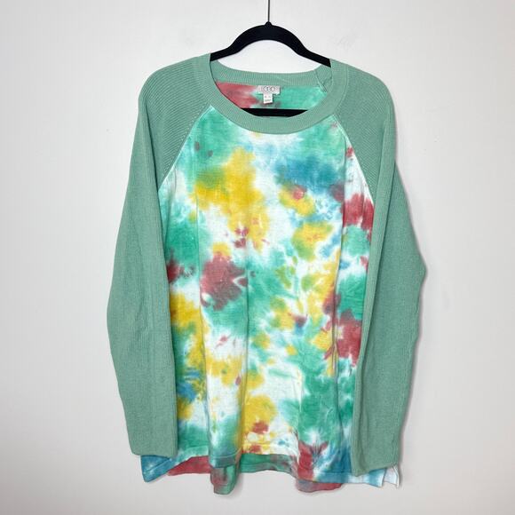 LOGO by Lori Goldstein‎ Charlie Hand Tie-Dyed High-Low Sweater XL Raglan Sleeve - Picture 1 of 8